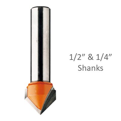 V-Grooving Router Bits (90 degree) with 1/4" & 1/2" Shanks