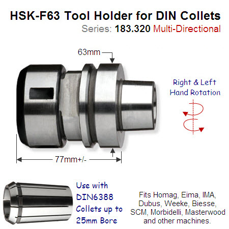 HSK-F63 Right-Hand Toolholder for DIN6388 Precision Collet 183.320.01
