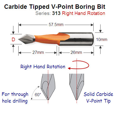 Premium Quality 10mm Right Hand V-Point Boring Bit 313.100.11