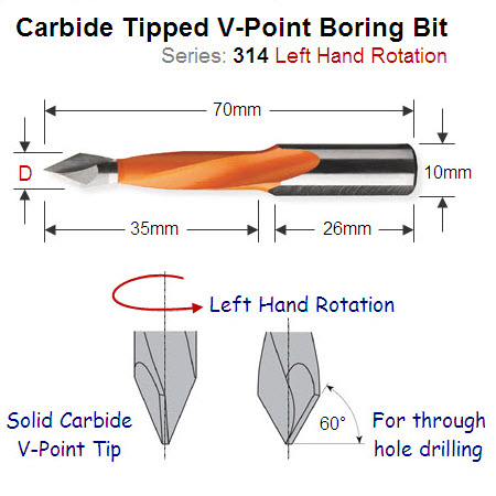 Premium Quality 4.76mm Left Hand V-Point Boring Bit 314.047.12