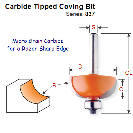 3/16" Radius Premium Quality Coving Bit 837.190.11