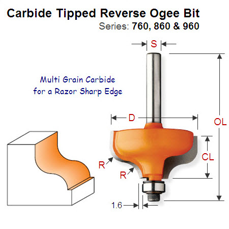 1/4" Radius Premium Quality Reverse Ogee Bit with Step 760.064.11