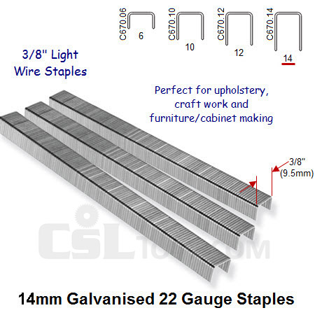 Box of 10000 22 Gauge Light Wire Galvanised Staples 9.5mm Wide 14mm Long