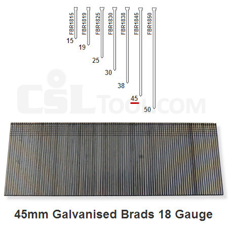Box of 5000 18 Gauge Galvanised Brads 45mm Long