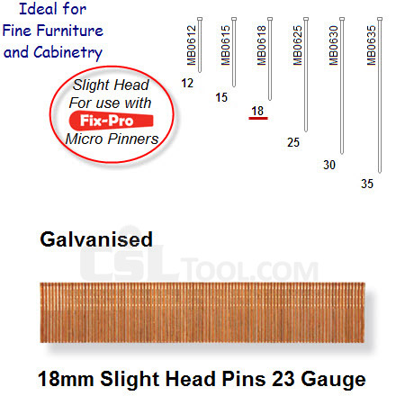 Box of 9600 23 Gauge Galvanised Slight Head Pins 18mm Long