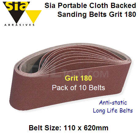 10 Pack Portable Cloth Belts 110mm x 620mm x Grit 180 ALOX