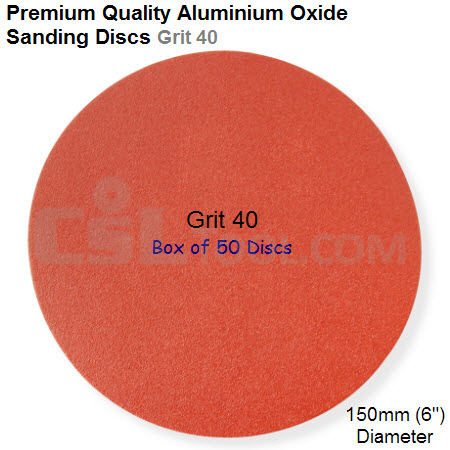 Box of 50 Velcro Backed 150mm Diameter 40 Grit No Hole Sanding Discs