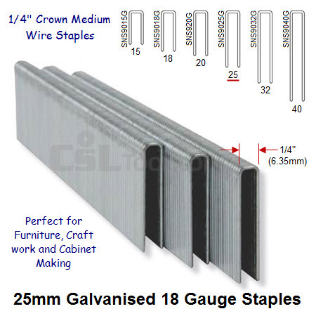 Box of 5000 18 Gauge Medium Wire Galvanised Staples 6mm Wide 25mm Long