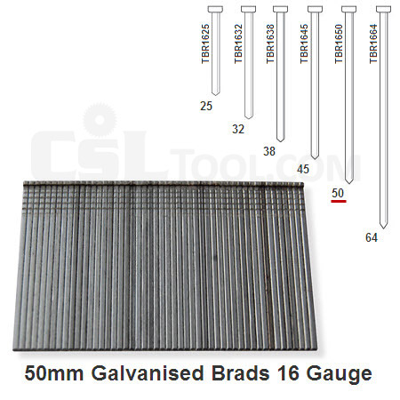 Box of 2000 16 Gauge Galvanised Brads 50mm Long