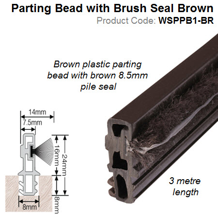 Plastic Parting Bead 3 meter length with Brush Seal Brown WSPPB1-BR