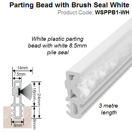 Plastic Parting Bead 3 meter length with Brush Seal White WSPPB1-WH