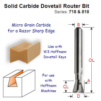 W3 Dovetail Router Bit for Hoffman Machine 818.093.11