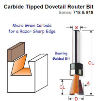 Premium Quality Bearing Guided Dovetail Router Bit 818.098.11B