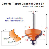 Multi Radius (6.4-4.8mm) Premium Quality Classical Ogee Bit 744.350.11