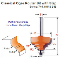 Multi Radius (6.4-4.8mm) Premium Quality Classical Ogee Bit with Step 845.850.11