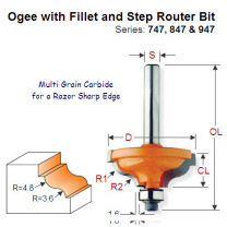 Multi Radius (4.8-3.6mm) Premium Quality Ogee with Fillet and Step Bit 947.325.11