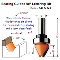 Premium Quality Bearing Guided 60 Degree Lettering Bit 949.502.11B