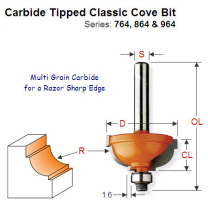 3/16" Radius Premium Quality Classic Cove Edge Mould Bit with Step 864.548.11