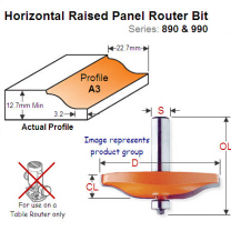 Bearing Guided Horizontal Raised Panel Router Bit-Profile A3 990.011.11
