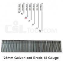 Box of 5000 18 Gauge Galvanised Brads 25mm Long