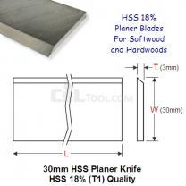 One Piece 30mm Wide HSS 18% (T1) Planer Knife 230mm Long