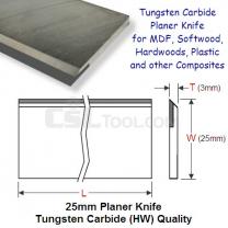 One Piece 25mm Wide Tungsten Carbide (HW) Planer Knife 610mm Long