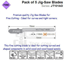 Pack of 5 Jig Saw Blades for Fine Cutting Solid Wood and Wood Panel Material JT101AO-5