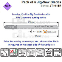Pack of 5 Jig Saw Blades for Fine Down Cutting Solid Wood and Wood Panel Material JT101BR-5