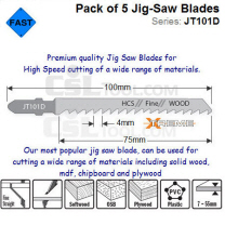 Pack of 5 Jig Saw Blades for Fast Cutting Solid Wood and Wood Panel Material JT101D-5