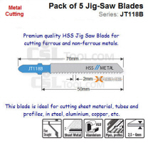 Pack of 5 Jig Saw Blades for Cutting Ferrous andNon-Ferrous Metals JT118B-5