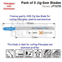 Pack of 5 Jig Saw Blades Specially for Cutting Aluminium, Plastic and Fibreglass JT127D-5