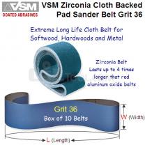 10 Pack Long Life Narrow Cloth Belts 150mm x 4570mm x Grit 36 Zirconia