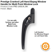 Prestige GX0 Cranked Window Espag Handle Left Hand Locking Black Finish