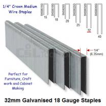Box of 5000 18 Gauge Medium Wire Galvanised Staples 6mm Wide 32mm Long