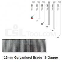 Box of 2000 16 Gauge Galvanised Brads 25mm Long