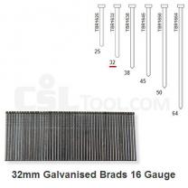 Box of 2000 16 Gauge Galvanised Brads 32mm Long