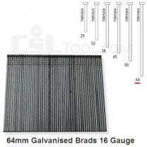 Box of 2000 16 Gauge Galvanised Brads 64mm Long
